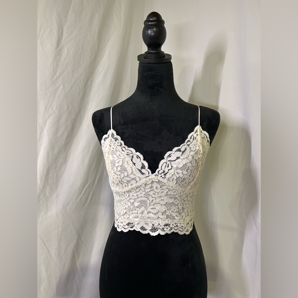Lace Crop Top Lined Express Top Cream XS stretchy Summer